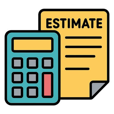 estimate icon, calculator and document, modern, clean, minimal, color outline style sticker