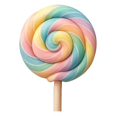 Change the lollipop to a pastel rainbow swirl in a realistic style, keep the background transparent. sticker