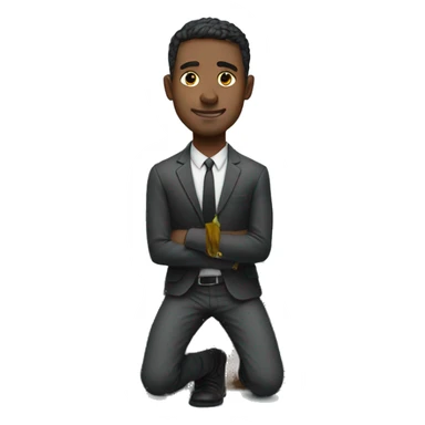 man kneeling in front of desk sticker