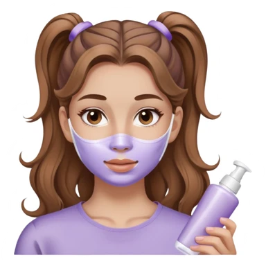 girl with wavy light brown hair ponytail applying lilac skincare mask sticker