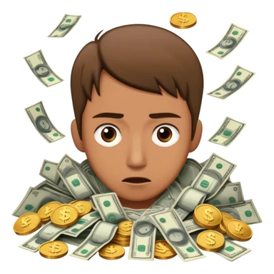 surrounded by coins and bills, looking confused sticker