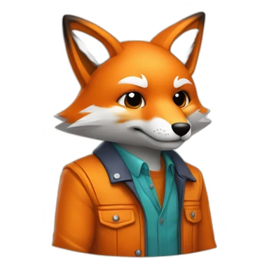 2d flat Fox in orange jacket with Rubic’s Cube sticker