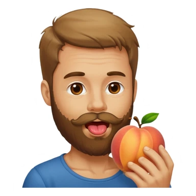 Man with beard licking peach sticker