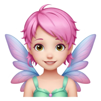 A tiny pastel fairy with pink hair with glowing wings and a sweet smile  sticker