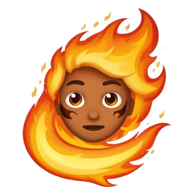 Character half burned / half restored, fire reversing direction sticker