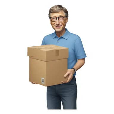 bill gates holding parcel box sticker