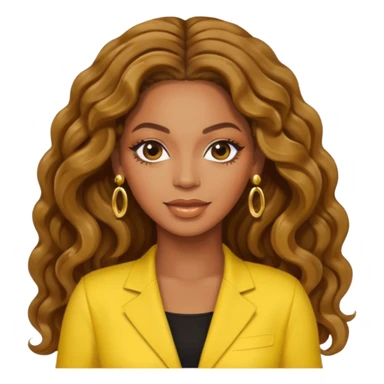 Beyonce with long hair, yellow outfit and earring sticker