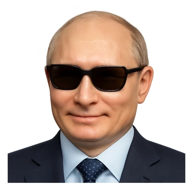 photorealistic portrait of Putin wearing sunglasses, emoji style, confident expression sticker