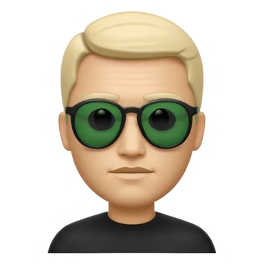 3D memoji-style emoji like Apple Memoji, male character wearing black sunglasses, smooth rounded face, minimalist design, inspired by The Matrix movie, subtle green matrix glow, dark background, cinematic lighting, high quality. sticker