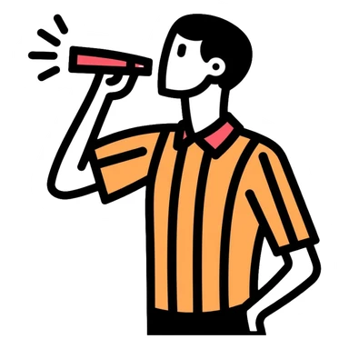 referee blowing a whistle, wearing striped shirt sticker