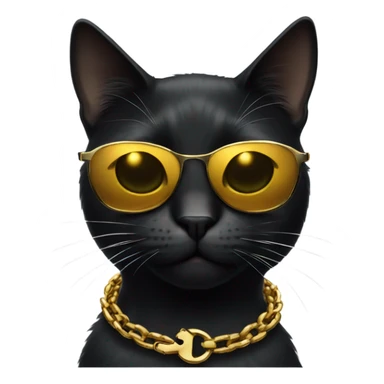 black cat smoking 3 cigarettes with sunglasses on and wearing a gold chain sticker