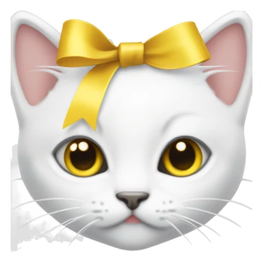 White kitten with a yellow nose and a ribbon on the left ear sticker