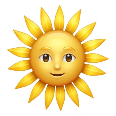 A radiant golden sun, with long, bright rays surrounding it, an intense yellow center, detailed 3D emoji style, neutral background, soft and vibrant lighting.  sticker