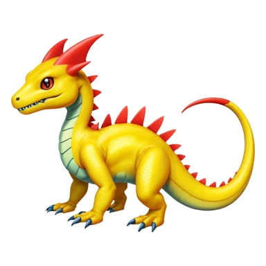 Cute Shiny yellow iridescent Guilmon-Salandit-Fakémon-hybrid-creature (full body)  sticker