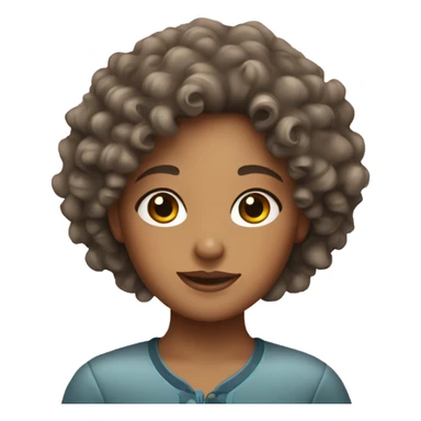 curly haired girl with tan skin with a fish dish  sticker