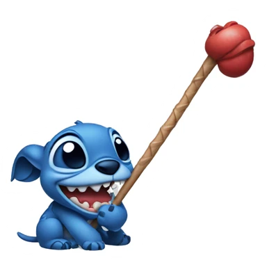 Stitch with a stick in his mouth sticker