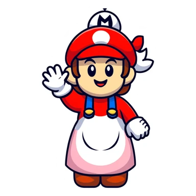 female Mario waving in cute cartoon style sticker