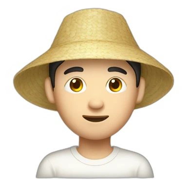 autistic Chinese man wearing a rice hat sticker