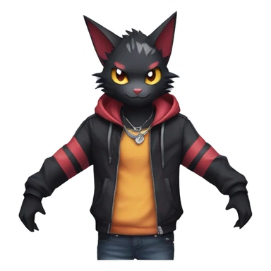 Cool Anthro Black Noibat-Quilava-Litten-Pokémon with edgy stripes hoodie spiked collar punk Full Body sticker