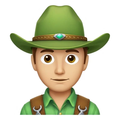Cowboy face with a bright green cowboy hat sticker