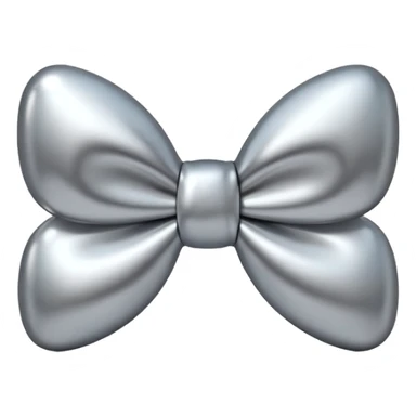 A cute bow emoji made of polished silver chrome, smooth rounded loops, glossy metallic surface, soft mirror reflections, subtle highlights, minimal and adorable proportions, iOS emoji style, centered composition, clean white background, soft studio lighting, no text, no outline, ultra high quality sticker