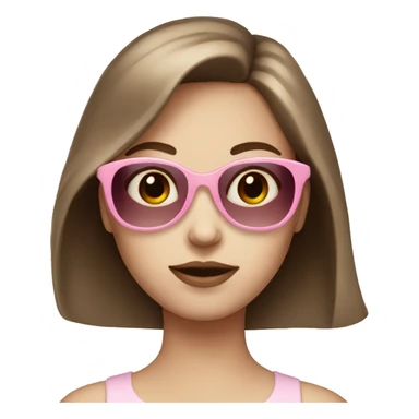A girl with brown hair pale skin with light pink sunglasses sticker