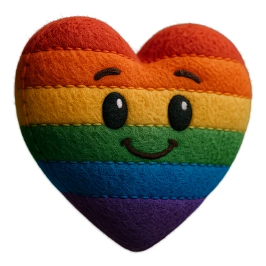 a rainbow pride heart with a subtle 3D effect, plush portrait and retro sticker style combined, no text sticker