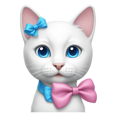 white cat with a pink bow and blue eyes sticker