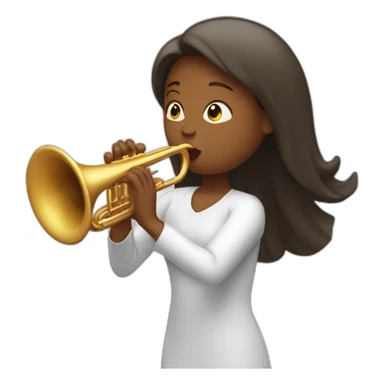 Small woman blowing big trumpet sticker