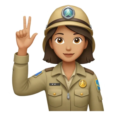 female explorer raising her hand as she celebrates a win sticker