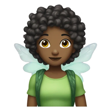 Dreamy fairy with brown skin and black curly hair and green putfit  sticker