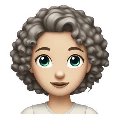 curly dark haired girl pale skin gray eyes below siamese cat sticker