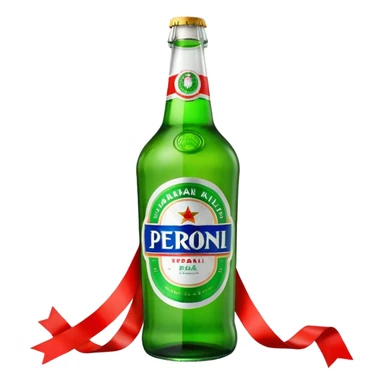 Glass bottle Peroni with red marketing tape sticker