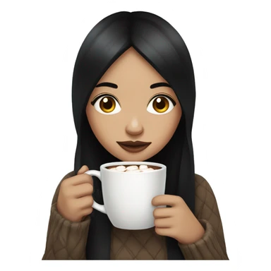 girl with black straight hair and white skin drinking hot cocoa sticker