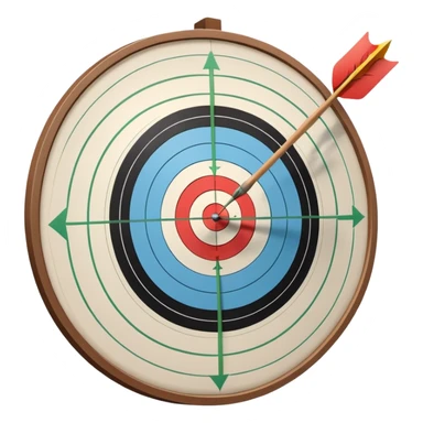 A bow with an arrow drawn back, aimed at a target with concentric rings. The background suggests a calm, outdoor archery range, emphasizing the precision, focus, and skill required in archery as a competitive sport. sticker