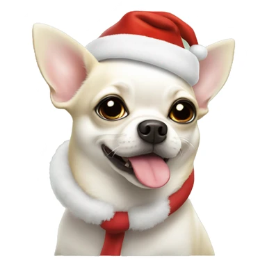 fat white chihuahua with Santa’s hat sticker