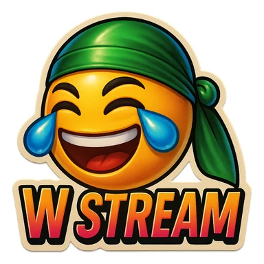 laughing crying 
lol face
Change His durag To Green
Add the words W Stream sticker