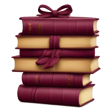 burgundy books stacked up and tied together by a burgundy bow sticker