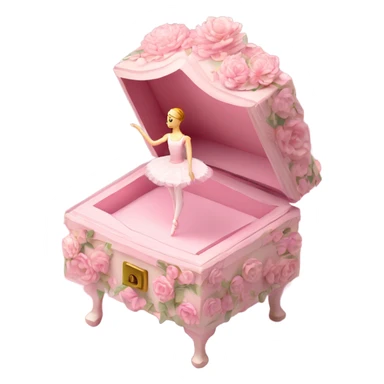 3d isometric soft pink ballerina music box flowers sticker