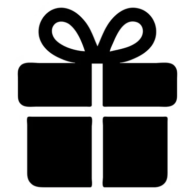 black wrapped present, bold and graphic sticker