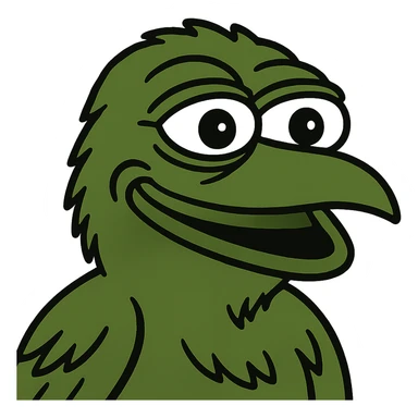 a happy crow in Pepe the Frog style, greenish undertones, meme expression sticker