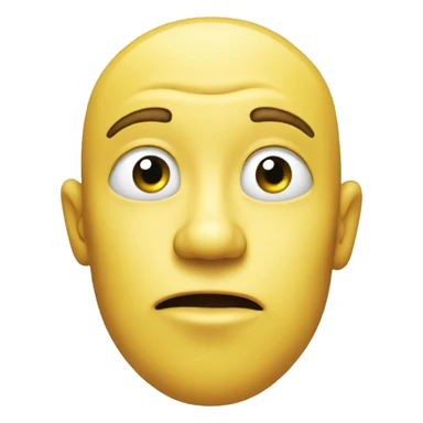 A yellow face with furrowed eyebrows looking upwards with thumb and index finger resting on its chin. sticker