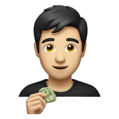 dark-haired man in a black T-shirt handing out money sticker