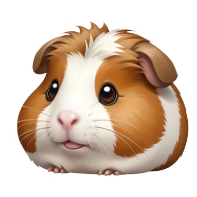 Cinematic Cute Brown and White Banded Guinea Pig Portrait Emoji, Head tilted playfully and inquisitively, showcasing a fluffy fur with playful brown and white banded patterns, round, sparkling dark eyes filled with curiosity, Simplified yet irresistibly adorable features, highly detailed, glowing with a warm, friendly glow, high shine, affectionate and spirited, stylized with a touch of whimsy, bright and endearing, soft glowing outline, capturing the essence of a mischievous yet loving guinea pig, so playful it feels like it could dash out of the screen and into your arms! sticker