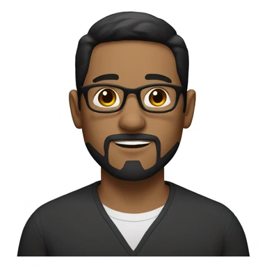 a white man with black short hair, glasses, brown eyes and a dark short mustache and a goatee. sticker