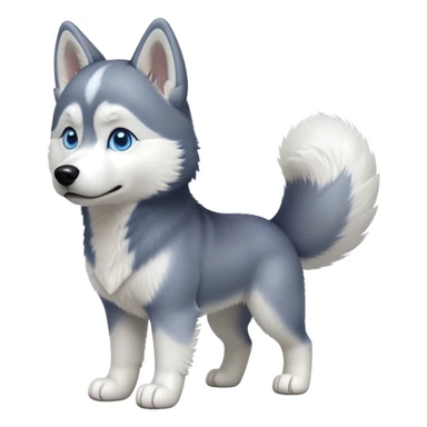 cinematic-[siberian husky]-realistic-full-body-standing-emoji,-tail-resting-loosely-beside-its-paws,blue eyes-head-tilted-dramatically, -fluffy-[grey and white]-fur,-simplified-yet-realistic-focused-features,-highly-detailed,-glowing-with-an-almost-sarcastic-glow sticker