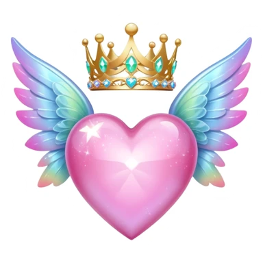 Pink sparkling heart with angel tiara and fairy wings sticker
