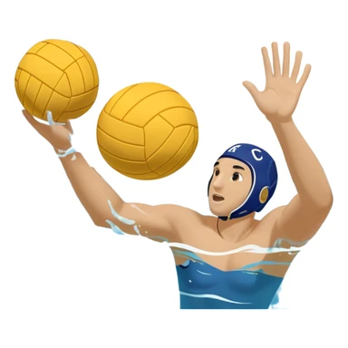 An icon showing a close-up of a yellow water polo ball, splashing water, and a player’s hand reaching to throw. Behind, a goal frame and rippling pool surface. Transparent background highlights the intensity, agility, and energy of water polo as a competitive sport. sticker