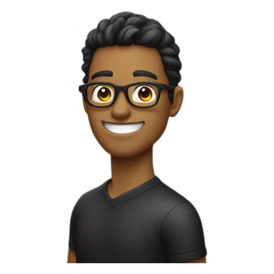 un chico con pelo negro con lentes negros y sonriendo que lleve un polo blanco y una chauqeta de color negro  sticker