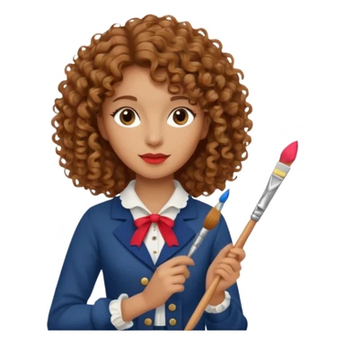 Woman with curly hair and tan/light brown skin dressed in French Parisian outfit holding a paintbrush.  sticker
